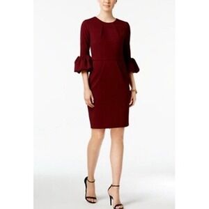Betsy & Adam Burgundy Bell Sleeve Sheath‎ Dress Size 8